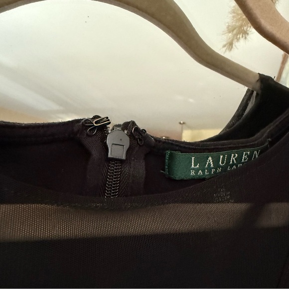 Lauren Ralph Lauren Black Midi Dress with Mesh V Neck Detail - Picture 3 of 5